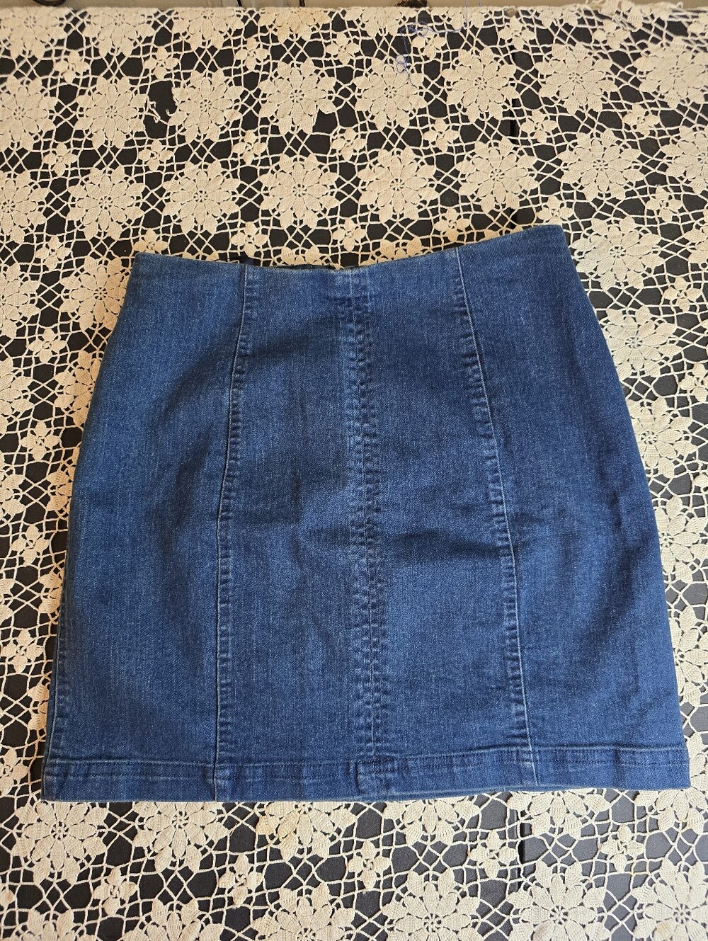 Altar'd State Denim Mini Skirt, Zipper, Womens Large, Stretch